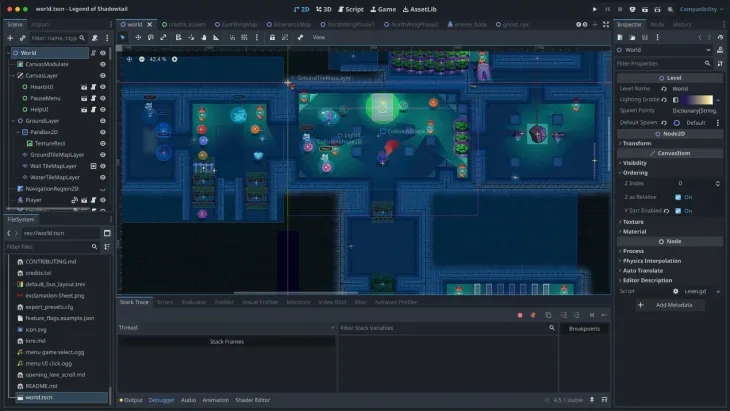 Shadowtail world in godot editor